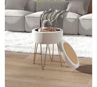 HOMCOM 5L Velvet Footstool with Removable Lid for Bedroom - Cream - Polyester - 33cm x 33cm x 43cm