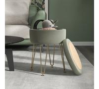 Homcom 5L Velvet Footstool With Removable Lid For Bedroom, Green, Green