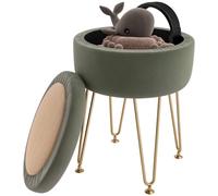 HOMCOM 5L Velvet Footstool with Removable Lid for Bedroom - Green - Polyester - 33cm x 33cm x 43cm