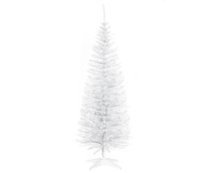 HOMCOM 5T Artificial Pine Pencil Slim Tall Christmas Tree with Branch Tips Xmas Holiday Décor with Stand White Aosom UK