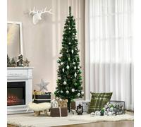 HOMCOM 6.5FT Tall Pencil Slim Artificial Christmas Tree with Realistic Branches, Tip Count and Pine Cones, Pine Needles Tree, Xmas Decoration, Green