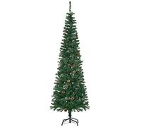 HOMCOM 6.5FT Tall Pencil Slim Artificial Christmas Tree with Realistic Branches, Tip Count and Pine Cones, Pine Needles Tree, Xmas Decoration, Green