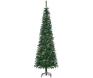HOMCOM 6.5FT Tall Pencil Slim Artificial Christmas Tree with Realistic Branches, Tip Count and Pine Cones, Pine Needles Tree, Xmas Decoration, Green