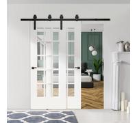 Homcom 6.6Ft/200Cm Sliding Barn Door Hardware Track Kit 2 Wood Doors, Black