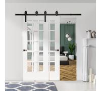 HOMCOM 6.6FT/200cm Sliding Barn Door Hardware Track Kit 2 Wood Doors, Black