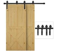 HOMCOM 6.6FT/200cm Sliding Barn Door Hardware Track Kit 2 Wood Doors, Black | 90kg Heavy Duty Carbon Steel Sliding Door Rail with J Shape Hanger, Fit 35-40 mm Thickness