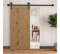 6.6ft Sliding Wood Barn Door Hardware Kits Track Industrial Style A Set, Black