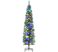 HOMCOM 6' Artificial Prelit Christmas Trees Holiday Décor with Colourful LED Lights, Pencil Shape, Steel Base Aosom UK