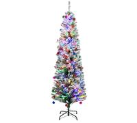 HOMCOM 6' Artificial Prelit Christmas Trees Holiday Décor with Warm White LED Lights, Flocked Tips, Berry, Pine Cone