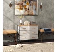 HOMCOM 6 Drawer Fabric Chest of Drawers w/ Wooden Top for Hallway Cream