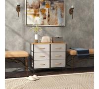HOMCOM 6 Drawer Fabric Chest of Drawers w/ Wooden Top for Hallway Cream in Off-White HOMCOM Off-White
