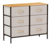 HOMCOM Fabric Chest of Drawers, Industrial Bedroom Dresser with 6 Fabric Drawers, Steel Frame and Wooden Top for Nursery, Living Room, Hallway, Cream White