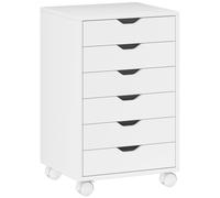 HOMCOM 6 Drawer Vertical File Cabinet, Mobile Filing Cabinet with Quiet Drawers and Wheels with 2 Brakes, White