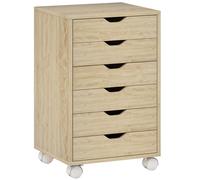 HOMCOM 6 Drawer Vertical File Cabinet, Mobile Filing Cabinet with Quiet Drawers and Wheels with 2 Brakes, Oak Wood Effect