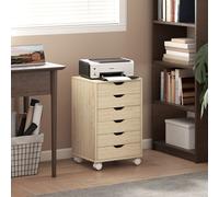 Homcom 6 Drawer Vertical File Cabinet With Quiet Drawers And Wheels, Oak