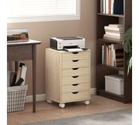 Homcom 6 Drawer Vertical File Cabinet With Quiet Drawers And Wheels, Oak
