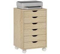 HOMCOM 6 Drawer Vertical File Cabinet with Quiet Drawers and Wheels, Oak