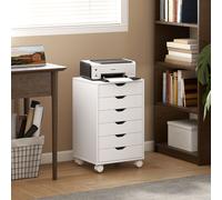 HOMCOM 6 Drawer Vertical File Cabinet with Quiet Drawers and Wheels, White, White
