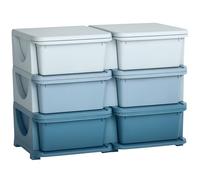 HOMCOM Kids Storage Units with 6 Drawers 3 Tier Chest Vertical Dresser Tower Toy Organiser for Nursery Playroom Kindergarten Blue