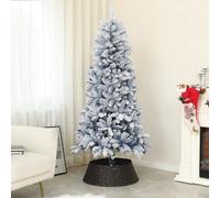 Homcom 6 Foot Artificial Blue Snow Flocked Christmas Tree W/ Hinged Branches
