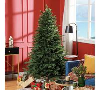 HOMCOM 6ft Artificial Christmas Tree 1821 Tips Metal Base Hinged Green
