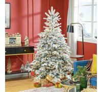 HOMCOM 6ft Bushy Snow-Flocked Artificial Christmas Tree with LED Lights - Green and White, Green