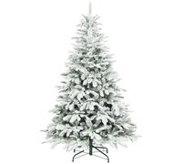 HOMCOM 6 ft Artificial Flocked Christmas Tree with 1182 Branches, Hinged Xmas Tree with Foldable Metal Stand, Easy Assembly for Home Office Decor