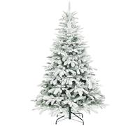 HOMCOM 6 ft Artificial Flocked Christmas Tree with 1182 Branches, Hinged Xmas Tree with Foldable Metal Stand, Easy Assembly for Home Office Decor