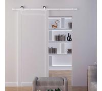 HOMCOM 6 FT Modern Antique Style Sliding Barn Wood Door Hardware Kit in White HOMCOM White