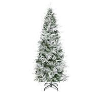 HOMCOM 6 Ft Pencil Snow Flocked Artificial Christmas Tree with Realistic Cypress Branches, Auto Open, Green