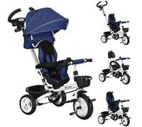 HOMCOM 6 in 1 Baby Trike for 1-5 Years with Parent Handle Canopy Dark Blue