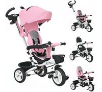 HOMCOM 6 in 1 Baby Trike for 1-5 Years with Parent Handle Canopy Pink | Toddler Tricycle Folding Bike, Reversible Seat, Storage Basket, 5-point Harness