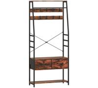 HOMCOM 6-in-1 Industrial-Style Hallway Organiser - Brown/Black