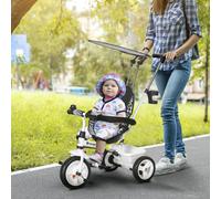 HOMCOM 6 in 1 Kids Tricycle w/ Removable Handle for 1.5+ year, White