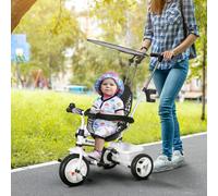 HOMCOM 6 in 1 Kids Tricycle w/ Removable Handle for 1.5+ year, White