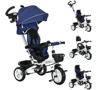 HOMCOM 6 in 1 Baby Push Tricycle with Parent Handle, Reversible Seat in Dark Blue HOMCOM Dark Blue
