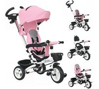 HOMCOM 6 in 1 Kids Trike for 1-5 Years, Toddler Tricycle Folding Bike with Parent Handle, Reversible Seat, Storage Basket, Canopy, 5-point Seat Harness, Pink