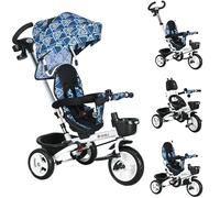 HOMCOM 6 in 1 Kids Trike for 1-5 Years, Toddler Tricycle Folding Bike with Parent Handle, Reversible Seat, Storage Basket, Canopy, 5-point Seat Harness, Light Blue