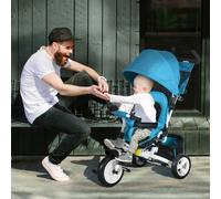 HOMCOM 6 in 1 Kids Trike Push Bike w/ Push Handle, Canopy for 1-5 Years in Blue HOMCOM Blue