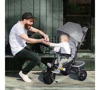 HOMCOM 6 in 1 Kids Trike Push Bike w/ Push Handle, Canopy for 1-5 Years in Grey HOMCOM Grey