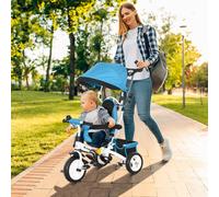 HOMCOM 6 in 1 Kids Trike, Stroller with Parent Handle - Blue
