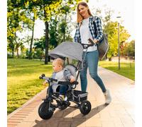 HOMCOM 6 In 1 Kids Trike, Stroller With Parent Handle, Grey, Grey