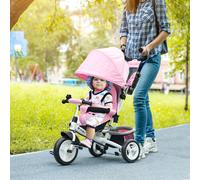 HOMCOM Trike for Kids, 6 in 1 Tricycle, Pedal Push Bike w/Push Handle, Removable Canopy, 5-point Seat Belt, Storage, Cushion, Footrest, Brake, for 1-5 Years Toddler, Pink