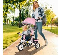 HOMCOM 6 in 1 Kids Trike, Stroller with Parent Handle, Pink