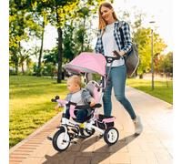 HOMCOM 6 in 1 Kids Trike, Stroller with Parent Handle in Pink HOMCOM Pink