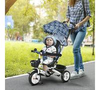 HOMCOM 6 in 1 Trike for Toddler, Baby Push Tricycle Folding Bike with Parent Handle, Reversible Seat, Storage Basket, Canopy, 5-point Safety Harness, for Kids 1-5 Years, Light Blue