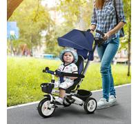 HOMCOM 6 in 1 Baby Trike for 1-5 Years with Parent Handle Canopy Dark Blue