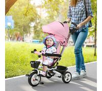 HOMCOM 6 in 1 Kids Trike for 1-5 Years, Toddler Tricycle Folding Bike with Parent Handle, Reversible Seat, Storage Basket, Canopy, 5-point Seat Harness, Pink