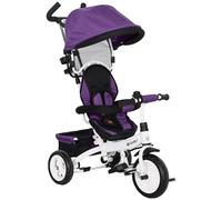 HOMCOM 6 in 1 Trike, Kids Tricycle, Pedal Push Bike w/Parent Handle, Removable Canopy, 5-Point Safety Belt, Storage, Footrest, Brake, for 1-5 Years Toddler, Purple