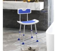 HOMCOM Elderly & Disabled Shower Chair, 6-Level Height Adjustable Stool with Backrest, Curved Seat, Anti-slip Foot Pads and Shower Head Holder, Blue